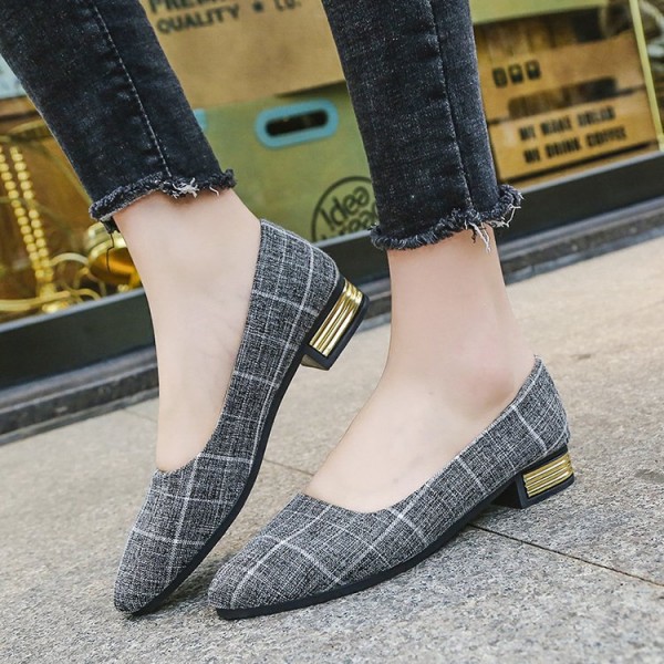 2021 new low heel pointed lattice Korean version shallow mouth single shoes women's shoes wholesale work shoes fashion single shoes