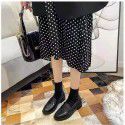 Low heel round head, one pedal, small leather shoes, female 2022 spring new college style leisure student black low top single shoes