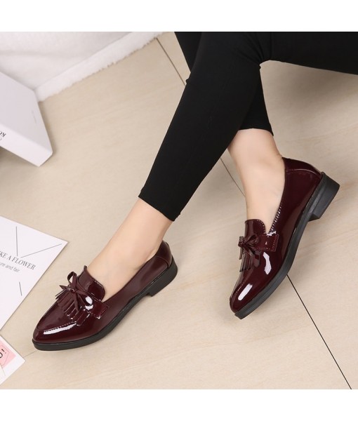 2019 winter new women's casual single shoes low heel cover foot bow pointed middle mouth rubber PU2