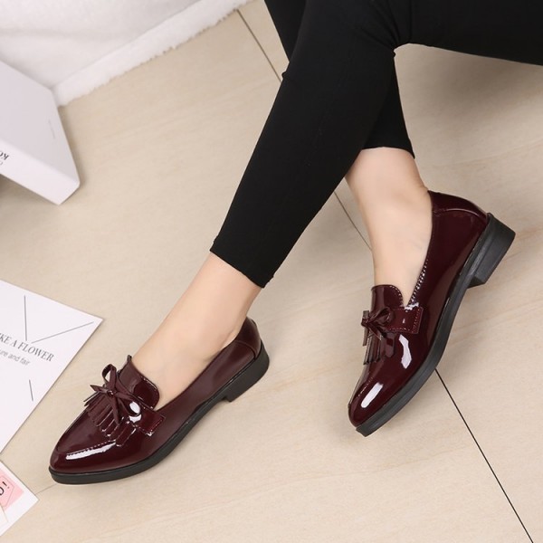 2019 winter new women's casual single shoes low heel cover foot bow pointed middle mouth rubber PU2