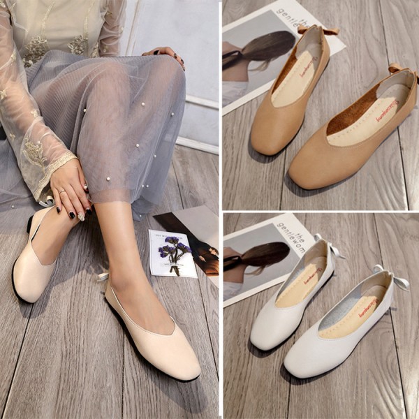 2021 summer new Korean version square head shallow mouth flat sole single shoes women's head versatile soft bottom anti slip small white shoes wholesale