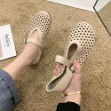 2020 spring and summer Korean round head buckle hollow out solid color single shoe doll shoes shallow mouth flat bottom women's shoes leisure foreign trade style