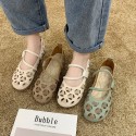 2020 spring and summer Korean version retro round head hollow out solid color sleeved single shoes baby shoes shallow mouth flat shoes leisure foreign trade