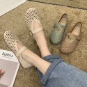 2020 spring and summer Korean round head buckle hollow out solid color single shoe doll shoes shallow mouth flat bottom women's shoes leisure foreign trade style