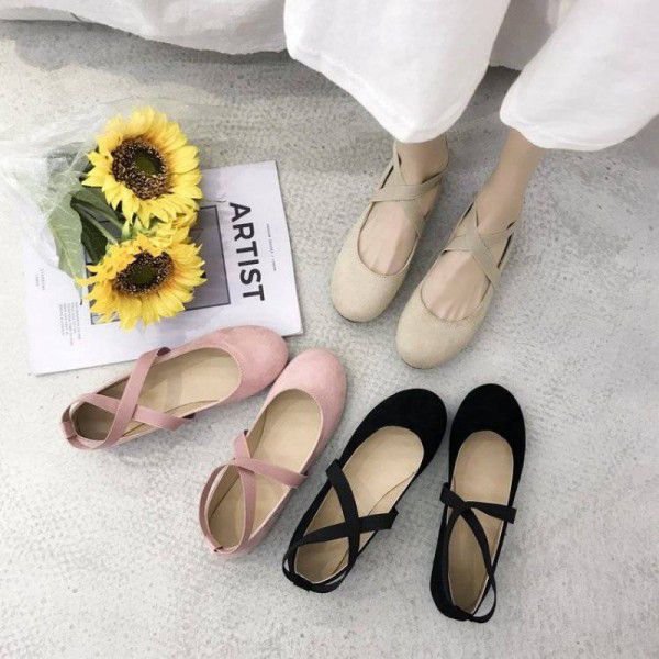Ballet single shoes 2021 spring new shallow mouth round head bandage children Korean version casual and versatile dancer manufacturer