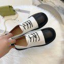 Small fragrance trend single shoe lady 2022 spring and autumn new British style retro lace up fairy thick soled small leather shoes lady