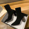 High heels pointed high heels thin boots women's autumn and winter new boots middle tube elastic boots middle heel thick HEELS SHORT BOOTS