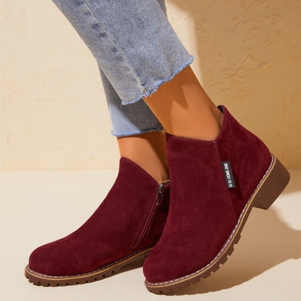 Cross border foreign trade autumn and winter 2022 round head flat heel Martin boots low barrel single suede round head low heel four-color spot