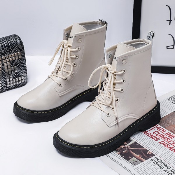 2022 spring women's boots fashion shoes Pu Martin boots round head French middle tube women's leather boots SGS Martin boots women's single shoes