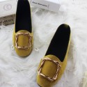 2021 autumn and winter new fashion square head comfortable large women's shoes with velvet square buckle flat shoes women's single shoes foreign trade multicolor