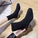 High heels pointed high heels thin boots women's autumn and winter new boots middle tube elastic boots middle heel thick HEELS SHORT BOOTS