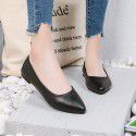 Work shoes women's spring and autumn single shoes soft leather soft bottom flat bottom black small leather shoes professional work thick heel low heel women's shoes