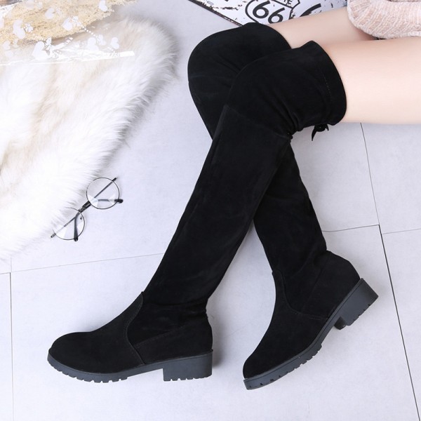 2021 autumn and winter new knee boots low heel boots high tube women's boots Plush thin leg elastic boots women's Suede women's Boots