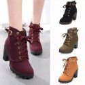 Autumn and winter 2020 new high-heeled women's boots cross strap short boots thick heel Martin boots leather boots spot wholesale