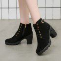 Amazon new European and American high-heeled Martin boots women's autumn and winter new large women's boots lace up thick heel low tube boots wholesale