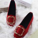 2021 autumn and winter new fashion square head comfortable large women's shoes with velvet square buckle flat shoes women's single shoes foreign trade multicolor