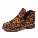 Amazon cross border European and American foreign trade large size 2021 autumn and winter printed round head flat heel leopard print women's short single boots