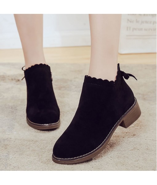 2020 autumn and winter new Korean version suede low heel bow women's short boots students' leisure fashion comfortable women's boots trend
