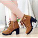 Autumn and winter 2020 new high-heeled women's boots cross strap short boots thick heel Martin boots leather boots spot wholesale