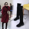2021 autumn and winter new knee boots low heel boots high tube women's boots Plush thin leg elastic boots women's Suede women's Boots
