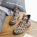 Amazon cross border European and American foreign trade large size 2021 autumn and winter printed round head flat heel leopard print women's short single boots