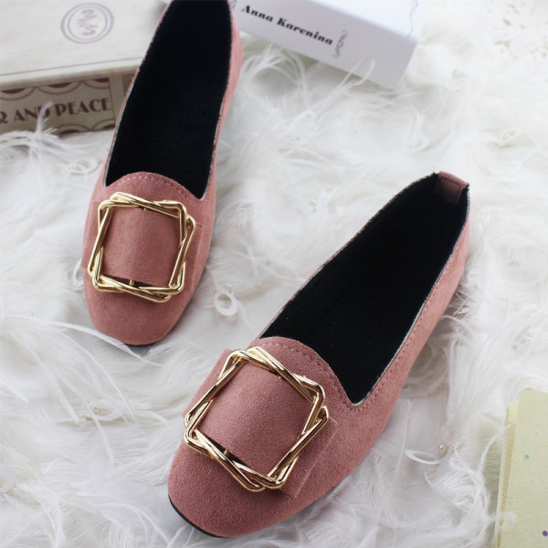 2021 autumn and winter new fashion square head comfortable large women's shoes with velvet square buckle flat shoes women's single shoes foreign trade multicolor