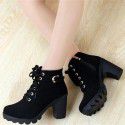 Autumn and winter 2020 new high-heeled women's boots cross strap short boots thick heel Martin boots leather boots spot wholesale