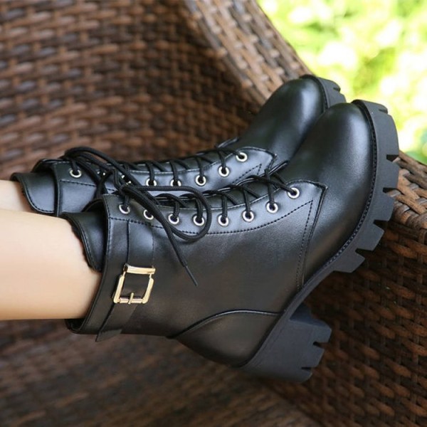 2022 autumn and winter high heel thick heel waterproof platform lace up European and American women's shoes short boots warm Martin boots lace up women's Boots