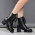 2022 autumn and winter high heel thick heel waterproof platform lace up European and American women's shoes short boots warm Martin boots lace up women's Boots