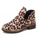 Amazon cross border European and American foreign trade large size 2021 autumn and winter printed round head flat heel leopard print women's short single boots