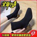 High heels pointed high heels thin boots women's autumn and winter new boots middle tube elastic boots middle heel thick HEELS SHORT BOOTS