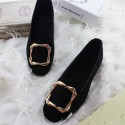 2021 autumn and winter new fashion square head comfortable large women's shoes with velvet square buckle flat shoes women's single shoes foreign trade multicolor