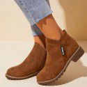 Cross border foreign trade autumn and winter 2022 round head flat heel Martin boots low barrel single suede round head low heel four-color spot