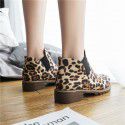 Amazon cross border European and American foreign trade large size 2021 autumn and winter printed round head flat heel leopard print women's short single boots