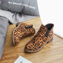 Amazon cross border European and American foreign trade large size 2021 autumn and winter printed round head flat heel leopard print women's short single boots