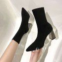High heels pointed high heels thin boots women's autumn and winter new boots middle tube elastic boots middle heel thick HEELS SHORT BOOTS