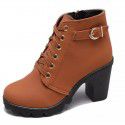 Autumn and winter 2020 new high-heeled women's boots cross strap short boots thick heel Martin boots leather boots spot wholesale