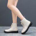 2022 spring women's boots fashion shoes Pu Martin boots round head French middle tube women's leather boots SGS Martin boots women's single shoes