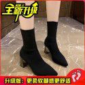High heels pointed high heels thin boots women's autumn and winter new boots middle tube elastic boots middle heel thick HEELS SHORT BOOTS