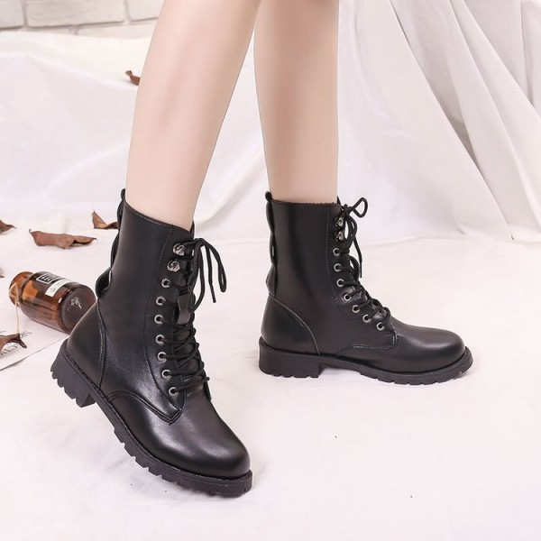 Foreign trade large size women's shoes 2022 autumn and winter new Martin boots low heel British wind tube lace up cross-border issue