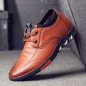 2021 autumn and winter new soft bottom casual shoes Korean lace up fashion men's shoes leather face solid color sports shoes men's shoes