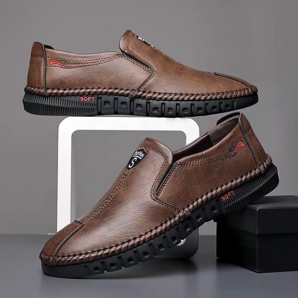 2022 new spring men's shoes men's business casual shoes leather shoes men's leather upper soft bottom middle-aged low top casual shoes