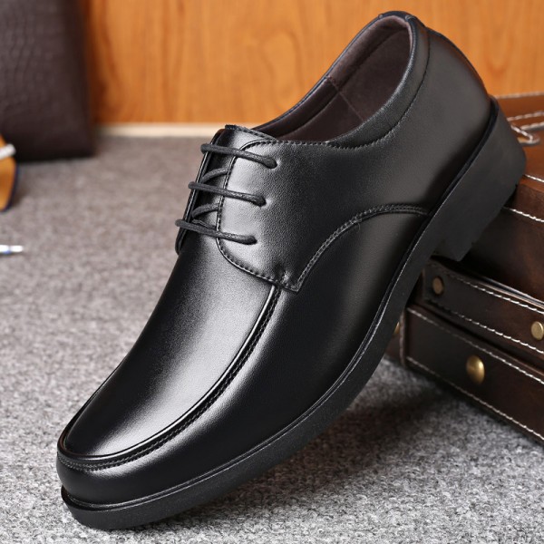 Autumn and winter new business dress round head men's leather shoes men's Korean casual round head black leather shoes men's work shoes