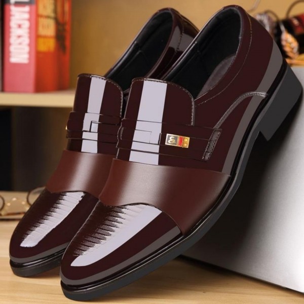 Men's shoes business casual single shoe soft sole cross border lazy shoes bright leather black working shoes