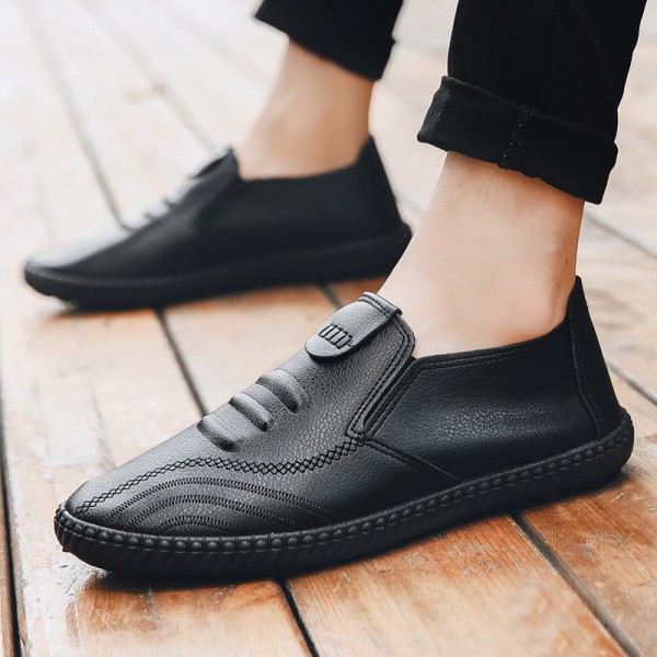 Cross border new 2022 spring leather Doudou shoes men's casual shoes Korean fashion lazy people pedal men's shoes