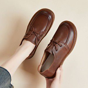 Genuine leather cowhide sole handmade grandma shoes retro artistic mom shoes autumn new lightweight comfortable anti slip soft sole single shoe