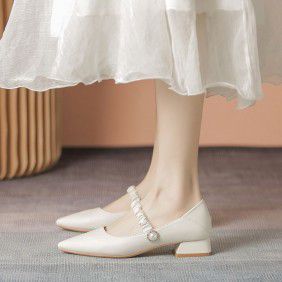 Black small leather shoes for women in spring, new leather pointed loafers, light mouth thick single order shoes for women