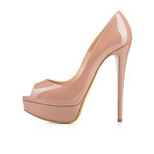 High heeled waterproof platform fish mouth patent leather single shoes 