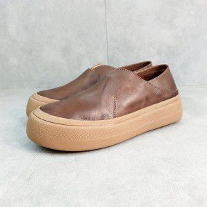 Handmade genuine leather women's shoes, Forest style retro style round toe comfortable sponge cake thick sole artistic single shoes for women