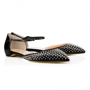 Summer black flat bottomed riveted women's single shoes, pointed toe bag heel, side empty ballet shoes